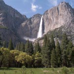 Yosemite Falls and green meadow