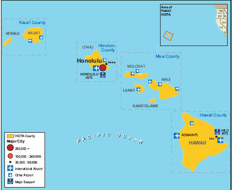 Map showing the Hawaii HIDTA area.