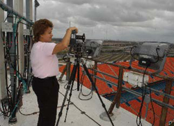 POISU photographers recording tactical site survey images at Dolphin Stadium for Super Bowl XLI