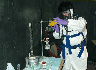 A student field-screens a chemical during Hazmat Operations class.