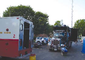 An HMRU Base of Operations Vehicle and Rochester Fire Department HAZMAT units at the Rochester, New York, HAZMAT scene