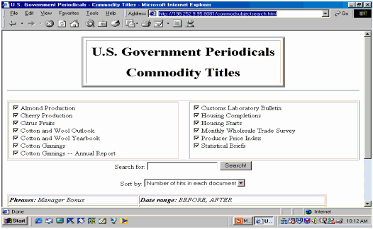 Web page screen shot-U.S. Government Publications Commodity Titles