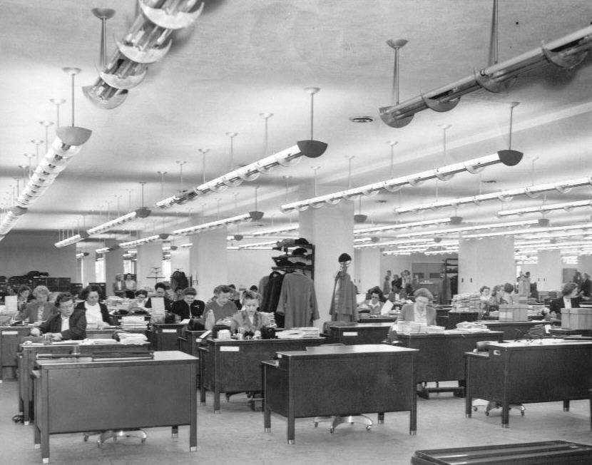 Clerks in open work area, 1952