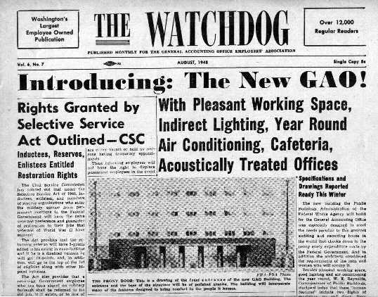 Image of front page of THE WATCHDOG, GAO employee association newspaper, 1948