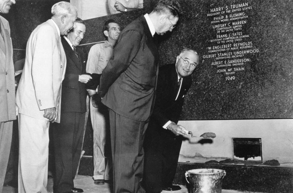 President Truman laying cornerstone of GAO headquartes building, 9/11/51