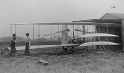 Wilbur and Orville Wright with their second powered flying machine. 