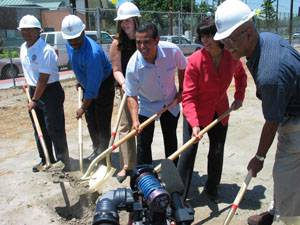 Congresswoman Lucille Roybal-Allard (second from right) attends a groundbreaking ceremony on July 17 at the site of the new Boyle Heights Technology and Recreation Center at Fourth Street and Gless, across from the Pico Gardens housing development.