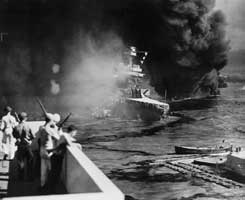 U.S.S. California sinks into Pearl Harbor