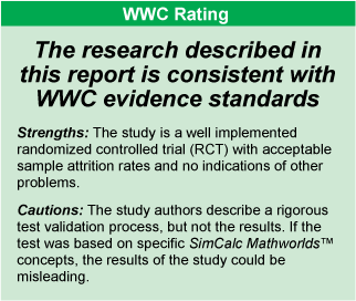 WWC RATING: The research described in this report is consistent with WWC evidence standards. Click here for full text version of image.