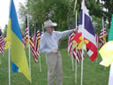 Senator Bennett stops to view flags posted to memorialize Coalition casualties in the Iraq war.