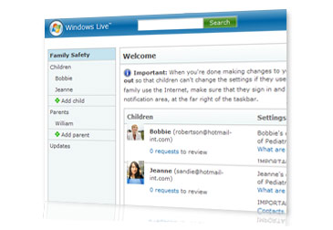 Screen shot of Windows Live OneCare Family Safety