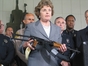 Senator Feinstein holds a news conference with members of the Los Angeles Police Department in September 2003. <br/>
