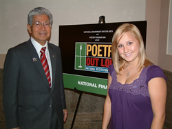 Senator Akaka with Tiffany Polk, the Hawaii finalist, at Poetry Out Loud: National Recitation Contest.  Tiffany, a senior student at Kahuku High and Intermediate School, will be attending Yale University in the fall of 2008 on a full scholarship.