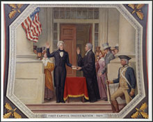 Andrew Jackson taking the oath of office, March 4, 1829 (Architect of the Capitol)