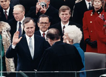 George H. W. Bush taking the oath of office, January 20, 1989 (Architect of the Capitol)