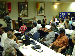 Dozens of Filipino veterans and supporters gather at the federal building to thank Senator Akaka for securing passage of the Filipino Veterans Equity Act, which honors their service under U.S. command during World War II by restoring the benefits they were promised over half a century ago.  