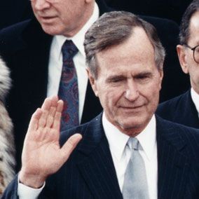 photo of George H.W. Bush being sworn-in as President of the United States