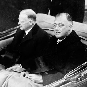 photo President Hoover and President Roosevelt traveling to the Capitol