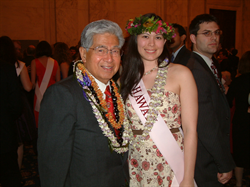 Senator Akaka with Sarah Angelina Aiko Nakata, Hawaii's 2008 National Cherry Blossom festival princess.  Sarah was born and raised on Oahu and is the daughter of Bob and Jo-Ann Nakata.  She is a graduate of the University of Colorado with degrees in Psychology and in Sociology.
