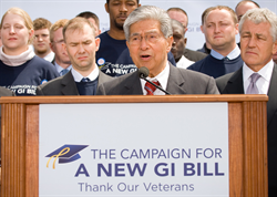Senator Akaka, Chairman of the Veterans' Affairs Committee, speaks in front of the Capitol at a press conference on a new, bipartisan GI Bill to help returning Iraq and Afghanistan veterans pay for college.  