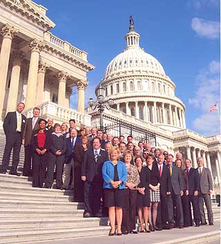 photo, Congressman Neal pictured with members of the Greater Springfield Chamber of Commerce who recently attended an issues symposium hosted by Neal