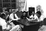 Senator Lugar meets with volunteer election workers in the Philippines. Voting irregularities found by these volunteers and others convinced Lugar that Marcos was attempting to steal the election.