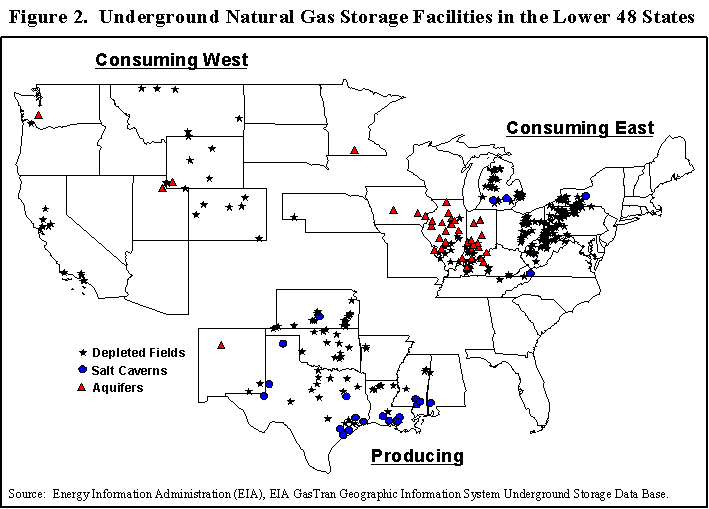 Figure 2. Underground Natural Gas Storage Facilities in the Lower 48 States