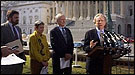 Senator Lieberman giving a press conference on the steps of the Capitol.