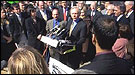 Senator Lieberman giving a press conference