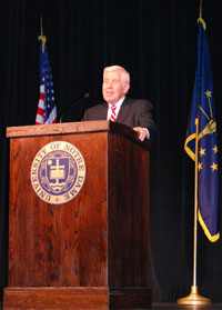 Senator Lugar speaking at Notre Dame