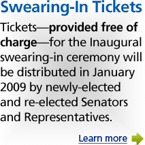 Swearing-in ticket information. Please note, all tickets are provided free of charge.