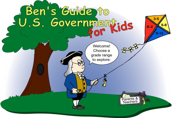 A Cartoon of Ben Franklin, under a tree, flying a kite.