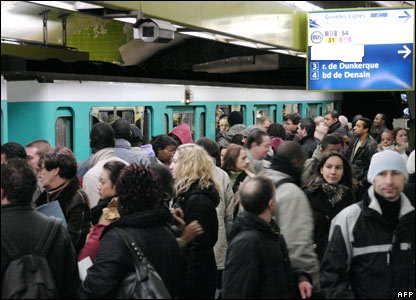 Riders crowd mass transit