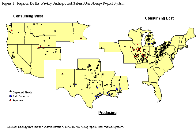 Figure 1.  Regions for the Weekly Underground Natural Gas Storage Report System.