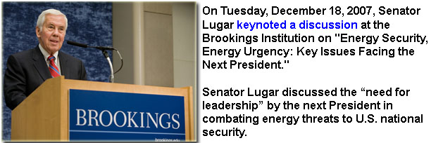 Information about Senator Lugar's speech at the Brookings Institution.