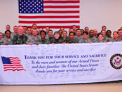 The team at Contingency Aero-medical Staging Facility (CASF) in Ramstein, Germany thanks Nevada Senator Harry Reid for his support of their mission 