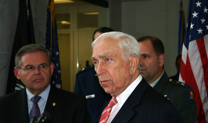 Senator Lautenberg met with Senator Menendez and leaders of the Air National Guard and the New Jersey National Guard to discuss the forest fire in South Jersey last week that destroyed thousands of acres of the Pine Barrens. The fire -- which burned more than 17,000 acres and displaced thousands of residents -- began when a flare was dropped by a New Jersey Air National Guard F-16 jet on a training mission. (May 21, 2007) 