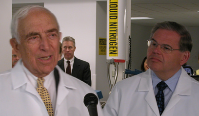 Senator Lautenberg speaks after he and Senator Menendez were given a tour of the Coriell Institute in Camden where cutting edge research is done on embryonic stem cell research. (July 6, 2006)