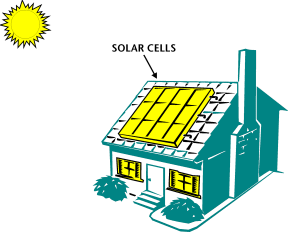 Image of a house with solar cells on the roof.