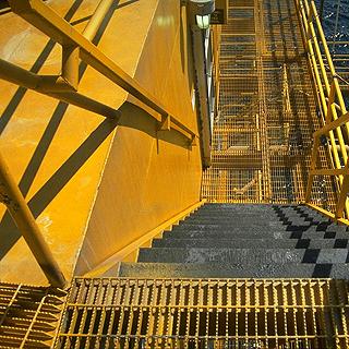 Steep metal stairs on an offshore oil platform