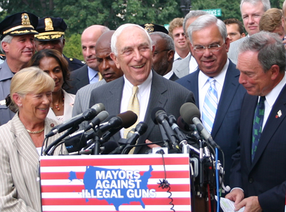 Senator Lautenberg was joined by New York City Mayor Michael Bloomberg, Boston Mayor Thomas Menino, New York Representative Carolyn McCarthy and other mayors, law enforcement officials and members of Congress to call for the Tiahrt Amendment to be overturned. The Tiahrt Amendment severely restricts the Bureau of Alcohol, Tobacco, Firearms, and Explosives (ATF) from sharing data it collects on guns used in crimes with law enforcement. (July 10, 2007) 
