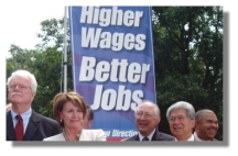Speaker Pelosi at a rally on the minimum wage increase.