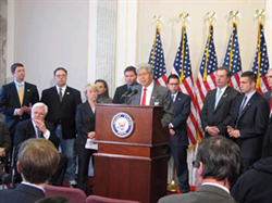 Senator Akaka states his opposition to the President's plan to send more US troops to Iraq during a press conference attended by Democratic Senators and Iraq War veterans.