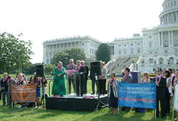 On the day of an historic vote on the Native Hawaiian Government Reorganization Act of 2005, Senator Akaka speaks at a press conference on the west lawn of the Capitol.