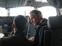 Senator Carper in the cockpit of a C-17