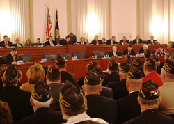 Senator Akaka addresses a joint meeting of the House and Senate Veterans' Affairs Committees.  The meeting was the second in a series of four with veterans groups.  