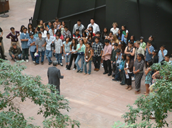 Kapolei Middle School students, teachers and chaperones visit with Senator Akaka in the Hart atrium.