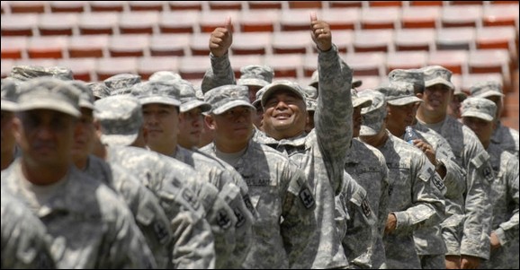 Soldiers cheered before the Group Hug at Aloha Stadium in Honolulu