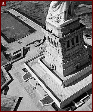 Detail of Statue of Liberty base shows location of the chain