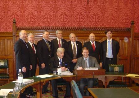 Sen. Sessions with Sens. Salzar, Thomas, Bingaman, Levin and Warner in London's Palace of Westminster, meeting with House Parliment Defense Committee members and chairman